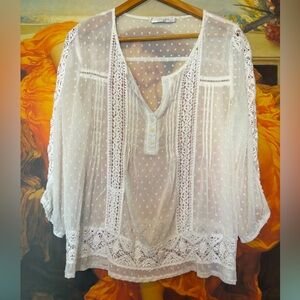 White Bohemian Cottagecore  Swiss dot crochet detail Blouse:Bridal Bachelorette